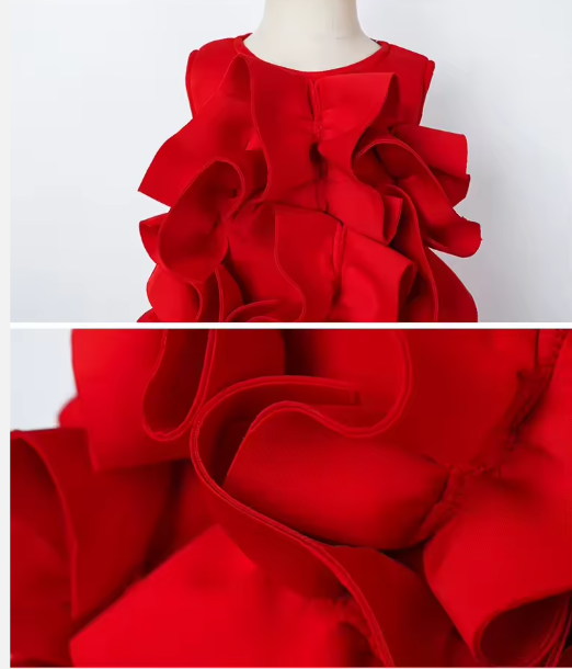 V Desi Mini Chin Ruffle Satin Dress | Girls Designer Party & Birthday Wear