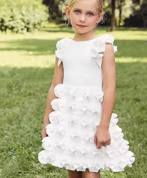 V Desi Mini Chic Layered Satin Ruching Dress | Girls Designer Party & Birthday Outfit