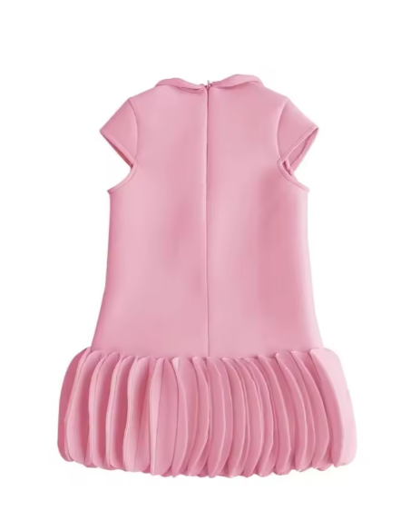 V Desi Mini Chic Pink Sheath Dress with Collar & Ruffled Circle Detailing | Designer Girls Party Wear
