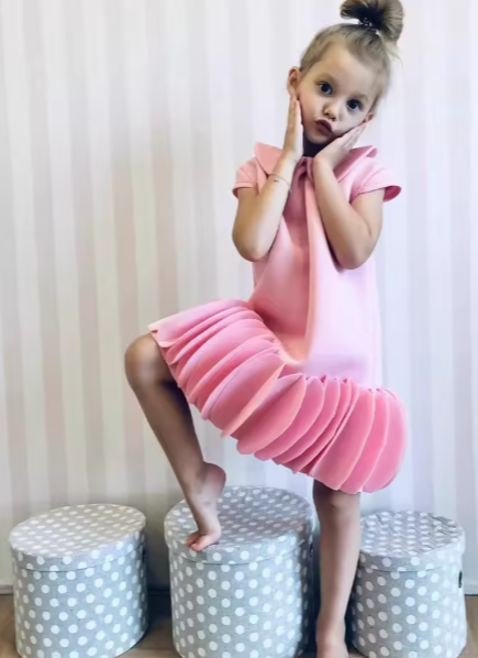 V Desi Mini Chic Pink Sheath Dress with Collar & Ruffled Circle Detailing | Designer Girls Party Wear