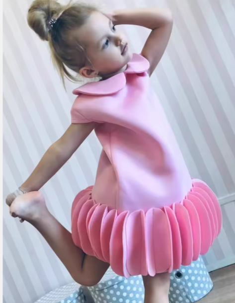 V Desi Mini Chic Pink Sheath Dress with Collar & Ruffled Circle Detailing | Designer Girls Party Wear