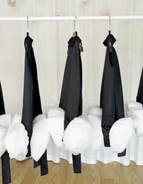 V Desi Mini Chic Black Tent Dress with White Organza Flower Hem | Designer Girls Party Outfit