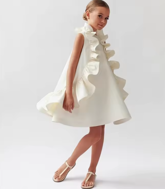 V Desi Mini Chic A-Line Mini Ruffle Dress | Structured Fabric Manipulation Knee-Length Girls Party Wear