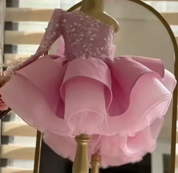 V Desi Vougue Collection | European-American Style Puff Ball Gown | One-Sleeve Embroidered Party Dress for Girls