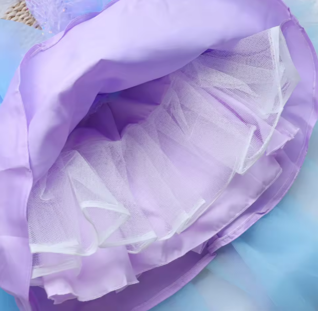 Mini Chic Collection | Pastel Tulle Toddler Frock with Ruffles, Fur & Sequins | V-Neck Party Dress with Cap Sleeves