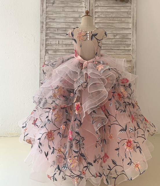 Little Angel Wedding Collection | Off-Shoulder Organza Party Gown with Floral Thread Embroidery for Teen Girls