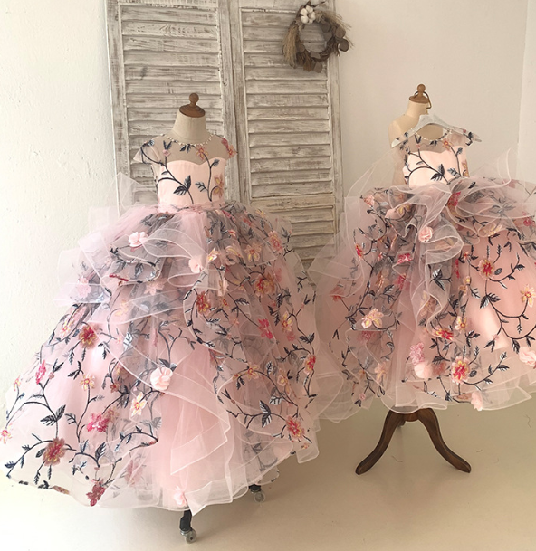 Little Angel Wedding Collection | Off-Shoulder Organza Party Gown with Floral Thread Embroidery for Teen Girls
