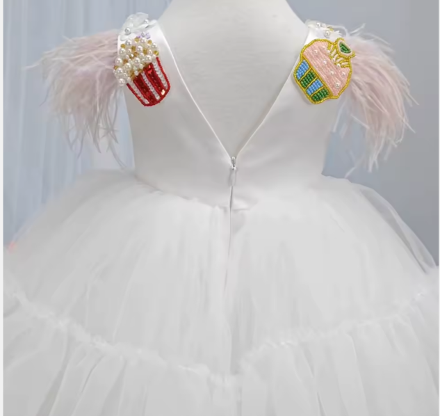 V Desi Baby & Toddler Girls’ cotton candy Dress – Handmade Beaded Appliqué Flower Girl Dress with Feather Sleeves