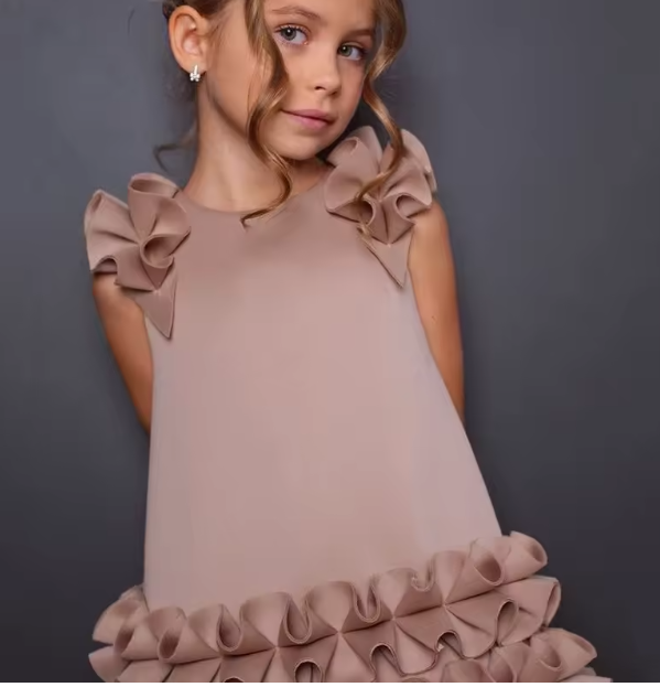 V Desi Mini Chic Layered Satin Ruching Dress | Girls Designer Party & Birthday Outfit