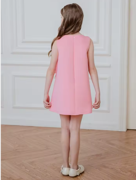 V Desi Mini Chic Big Flower Ensemble Dress | Designer Satin Birthday & Party Dress for Girls