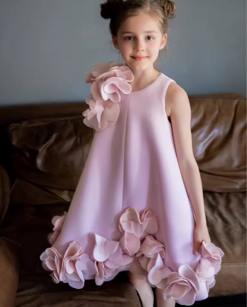 V Desi Mini Chic One-Shoulder Floral Satin Dress | Girls Designer Party & Wedding Outfit