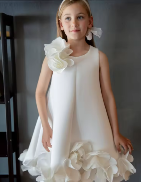 V Desi Mini Chic One-Shoulder Floral Satin Dress | Girls Designer Party & Wedding Outfit