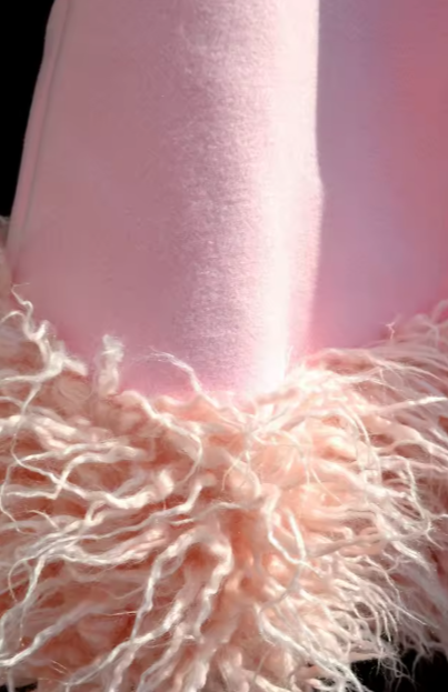 V Desi Mini Chic Pink Sheath Satin Dress with Fur Hem | Designer Girls Party Wear