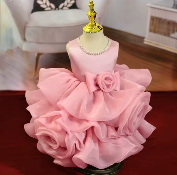 V Desi Mini Chic Floral Appliqué Ball Gown | Sleeveless Maxi Princess Dress for Girls Parties & Birthdays