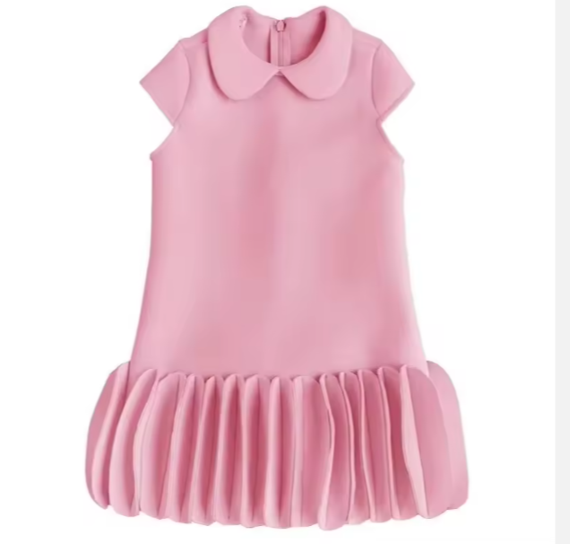 V Desi Mini Chic Pink Sheath Dress with Collar & Ruffled Circle Detailing | Designer Girls Party Wear