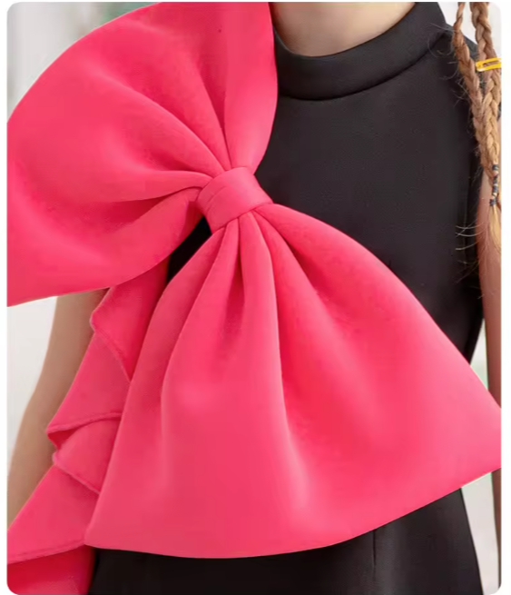 🖤 V Desi Mini Chic Black Sheath Dress – Baby & Toddler Girls Dress with Pink Shoulder Bow