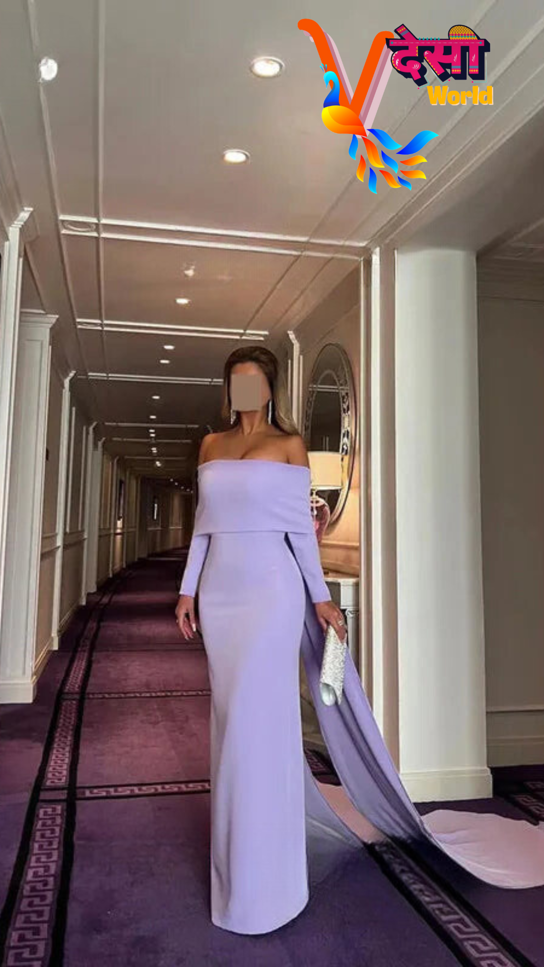 Violet veil boat neck mermaid gown