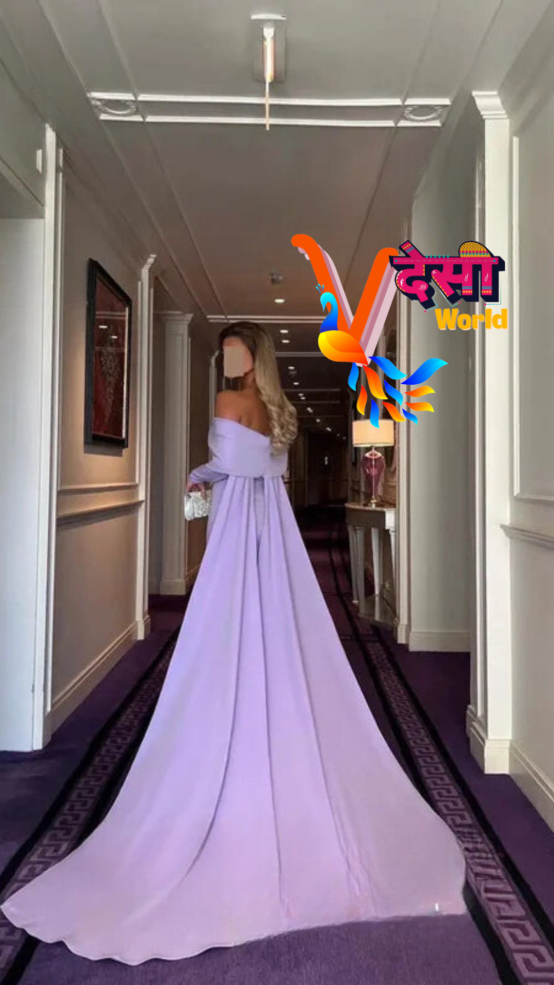 Violet veil boat neck mermaid gown