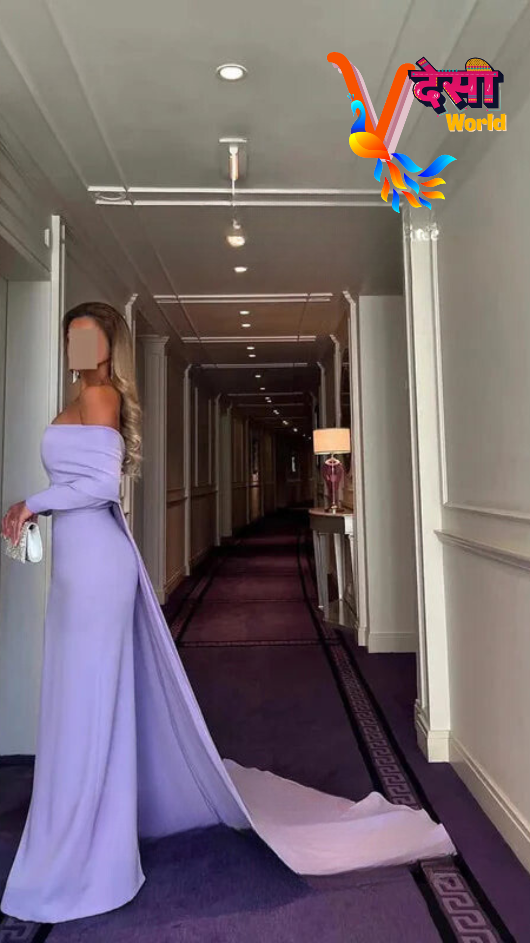 Violet veil boat neck mermaid gown