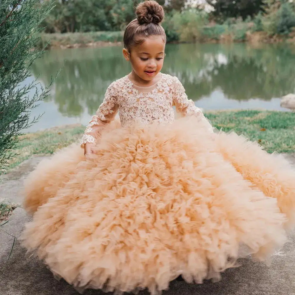 Champagne Layered Flower Girl Dress