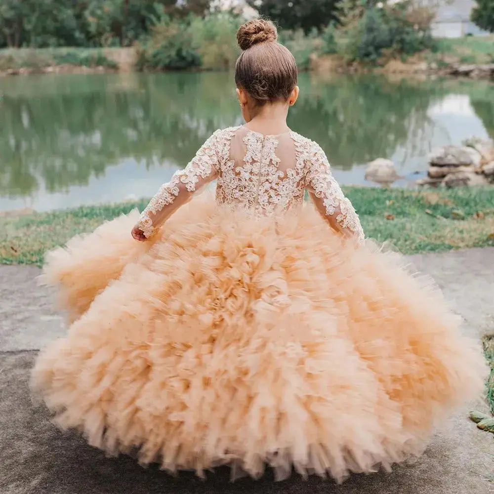 Champagne Layered Flower Girl Dress