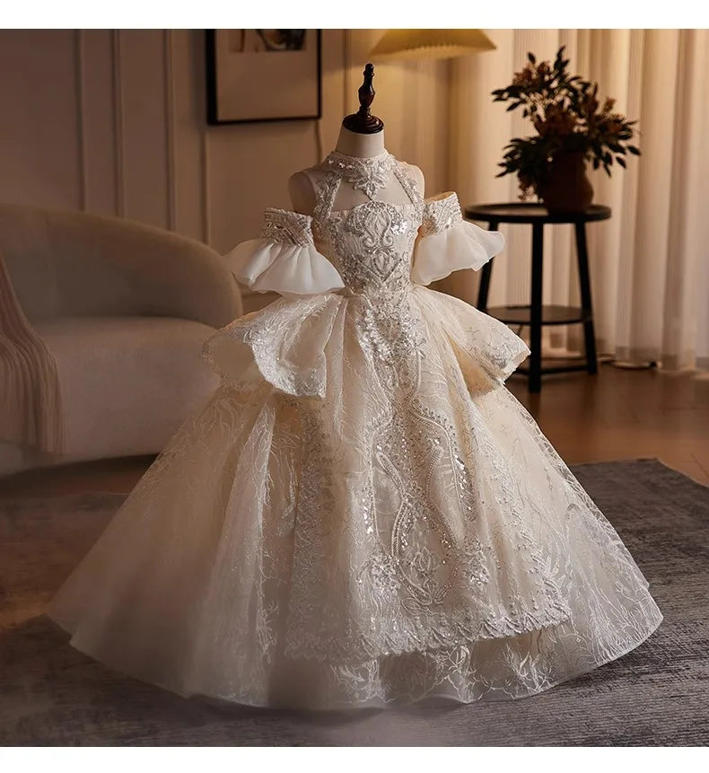 Vintage lace young girl wedding dress