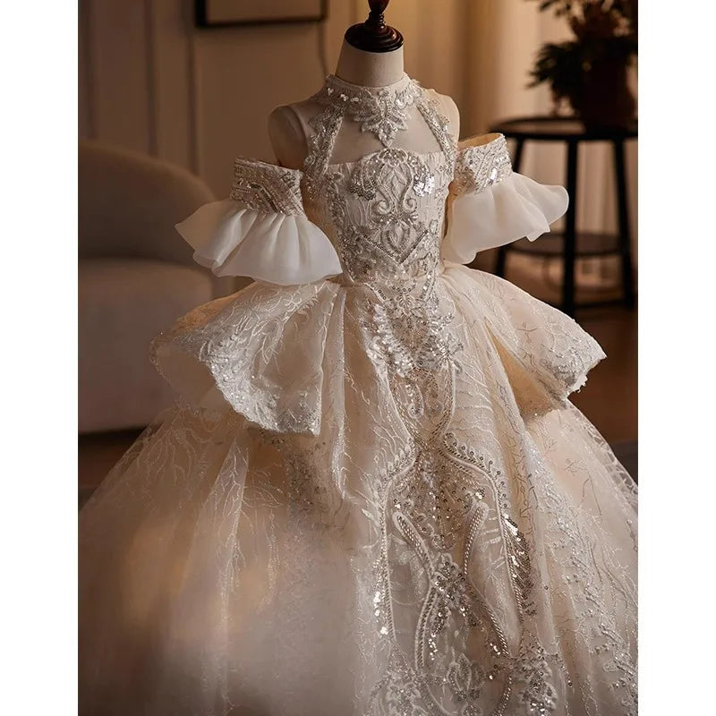 Vintage lace young girl wedding dress