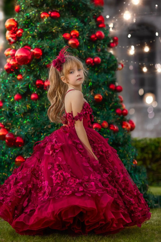 Ella Burgundy Flower Girl Dress