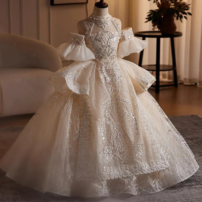 Vintage lace young girl wedding dress