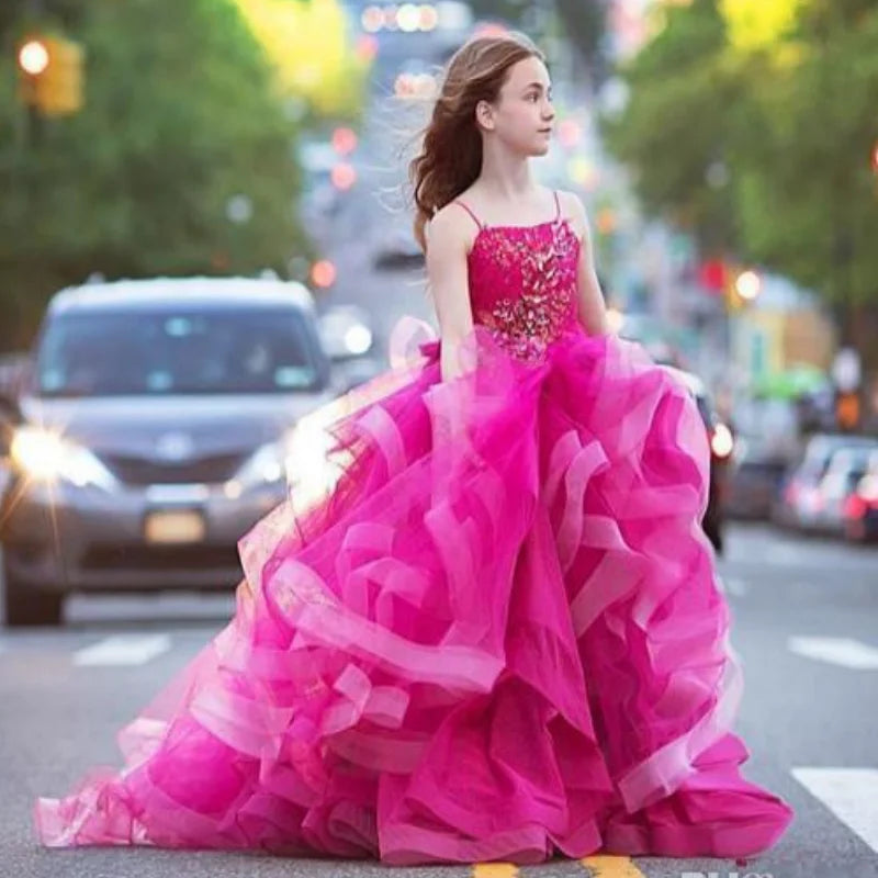 Rose Red Tulle Puffy Tiered gown