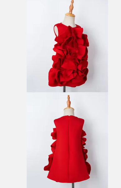V Desi Mini Chin Ruffle Satin Dress | Girls Designer Party & Birthday Wear
