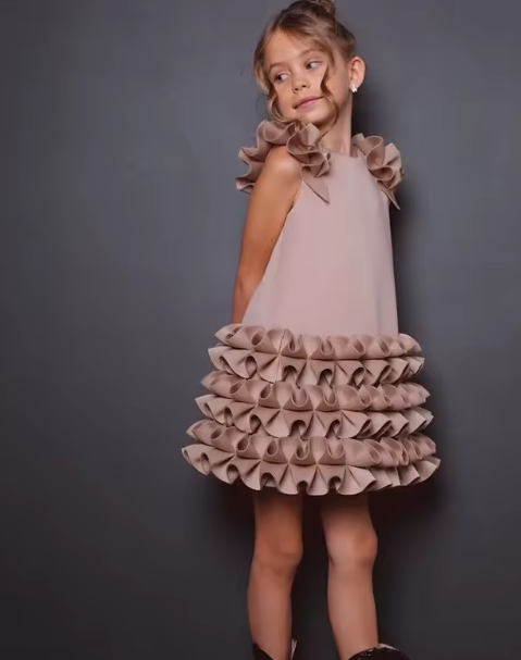 V Desi Mini Chic Layered Satin Ruching Dress | Girls Designer Party & Birthday Outfit