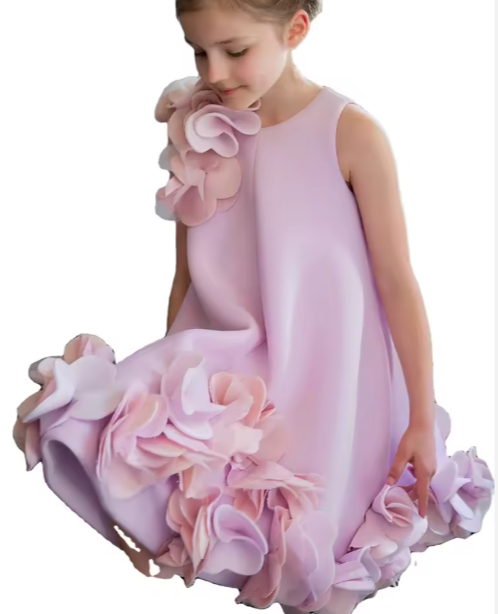 V Desi Mini Chic One-Shoulder Floral Satin Dress | Girls Designer Party & Wedding Outfit