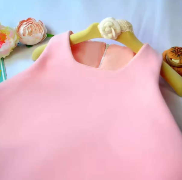 V Desi Mini Chic Pink Sheath Satin Dress with Fur Hem | Designer Girls Party Wear