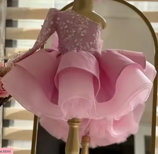 V Desi Vougue Collection | European-American Style Puff Ball Gown | One-Sleeve Embroidered Party Dress for Girls