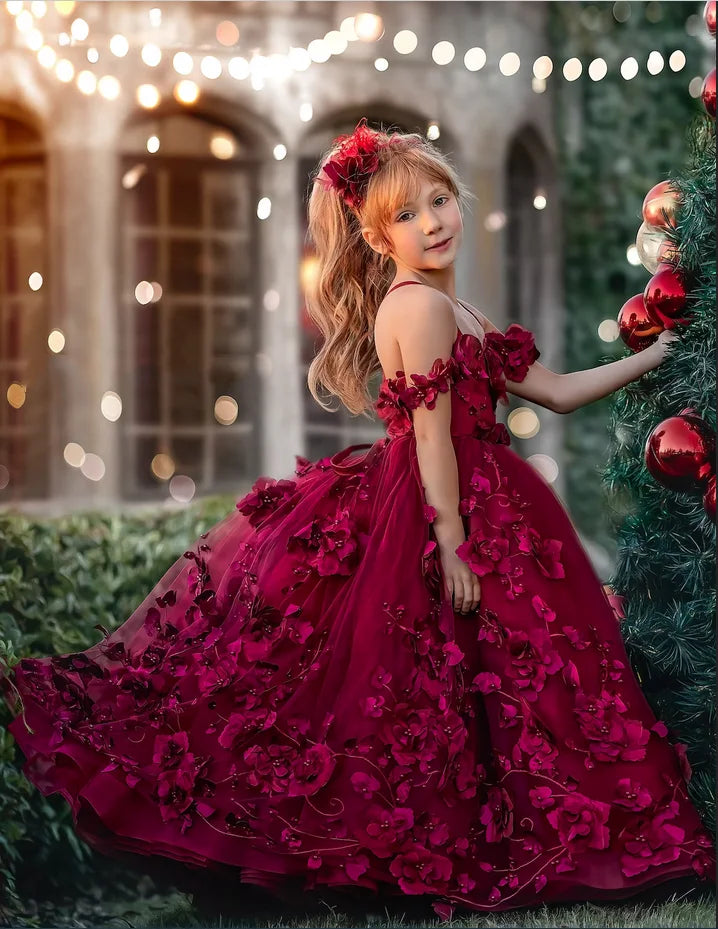 Ella Burgundy Flower Girl Dress