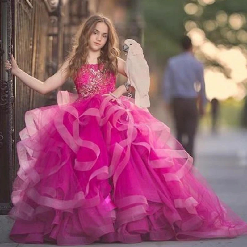 Rose Red Tulle Puffy Tiered gown